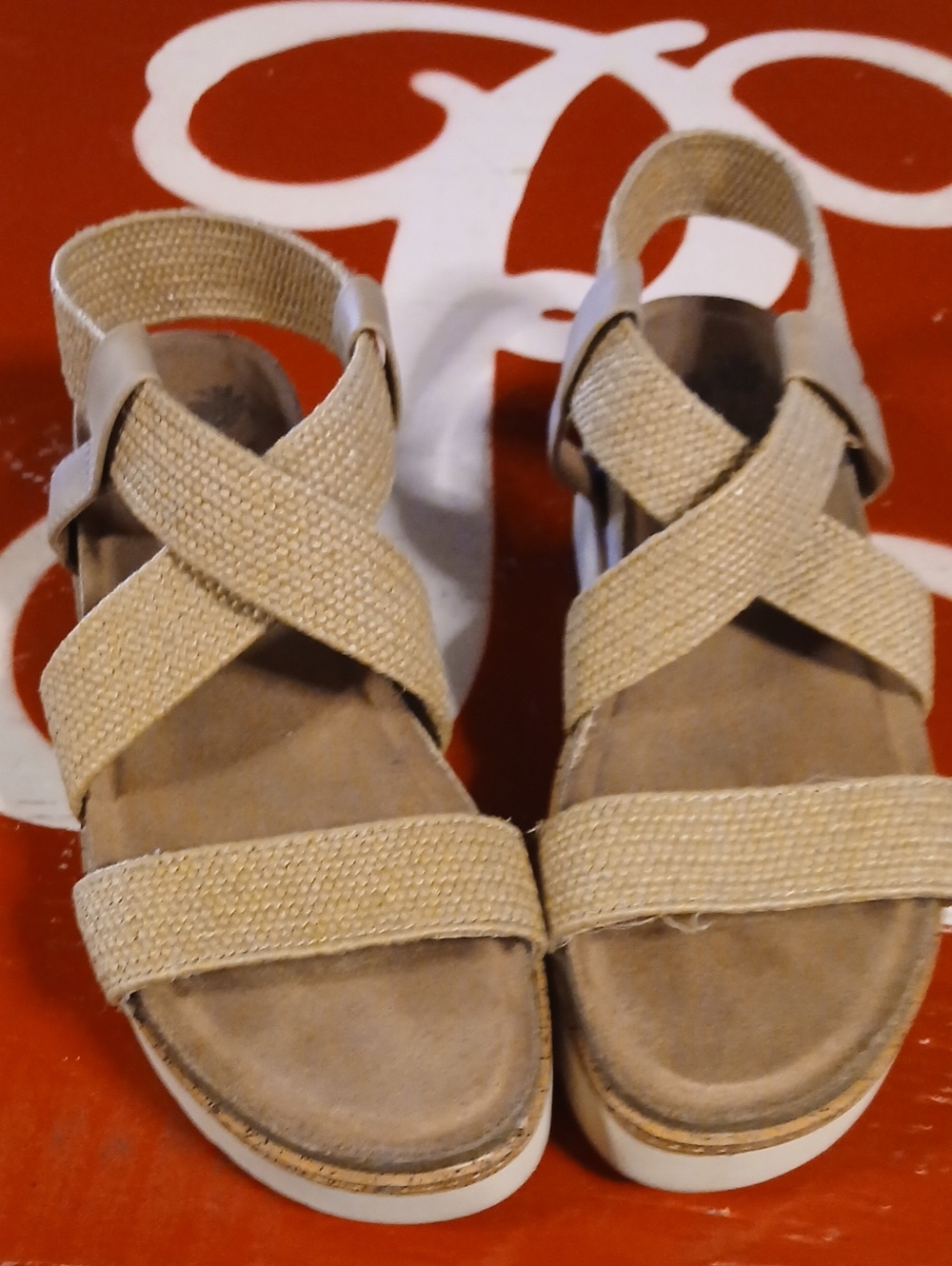 Womens Size 8 Jellypop Beige Crisscross Wedge Sandals
